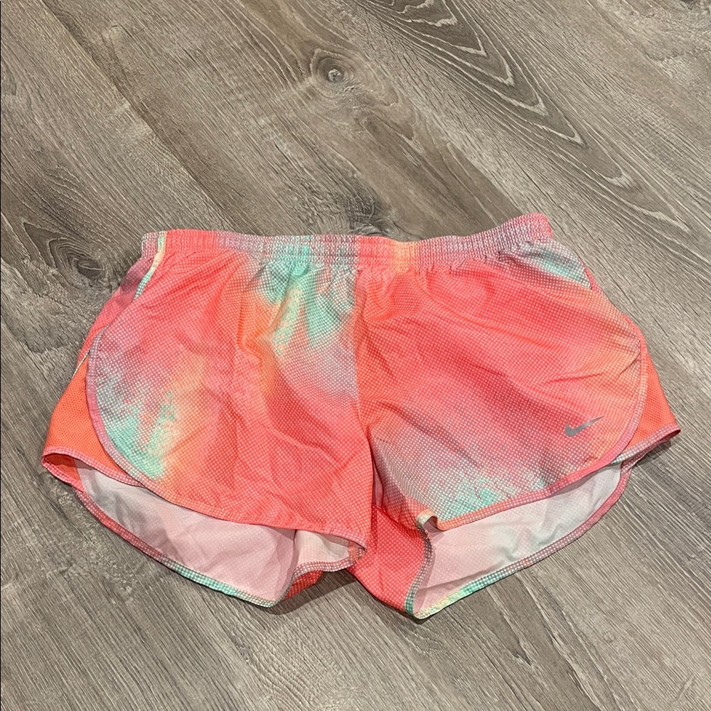 Nike Women’s Athletic Shorts - Coral Pink with Mint Tie-Dye